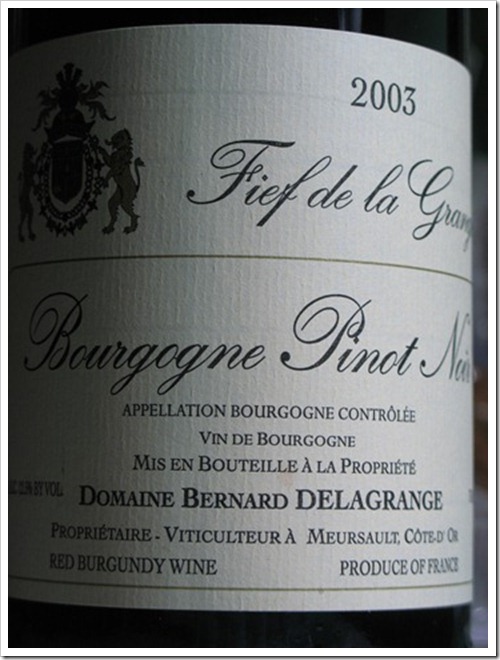 Fief de la Grange Bourgogne Pinot Noir Domaine Bernard Delagrange 2003